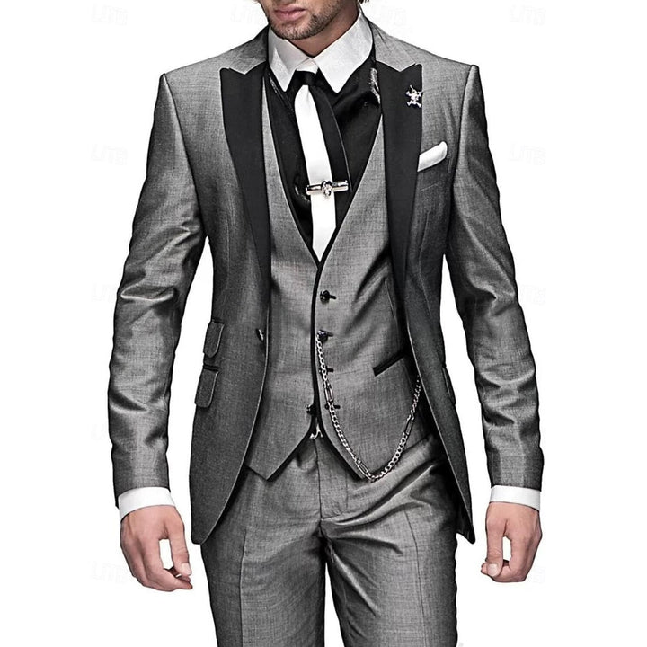 Burgundy slim fit 3-piece suit with contrast lapels, ideal for a stylish prom or formal event.