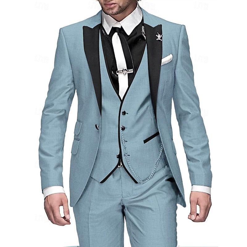 Sharp men's slim fit 3-piece suit for weddings, proms, & business. Features a tailored waistcoat.
