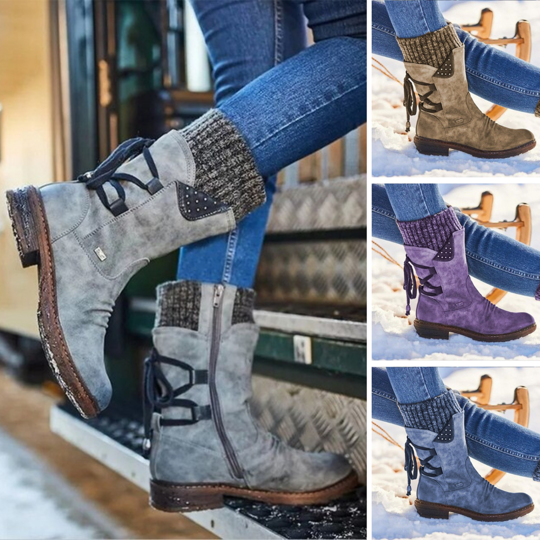 Fashionable women's mid-calf snow boots, Bianca. Stay warm and stylish in winter with these cozy ladies' boots.