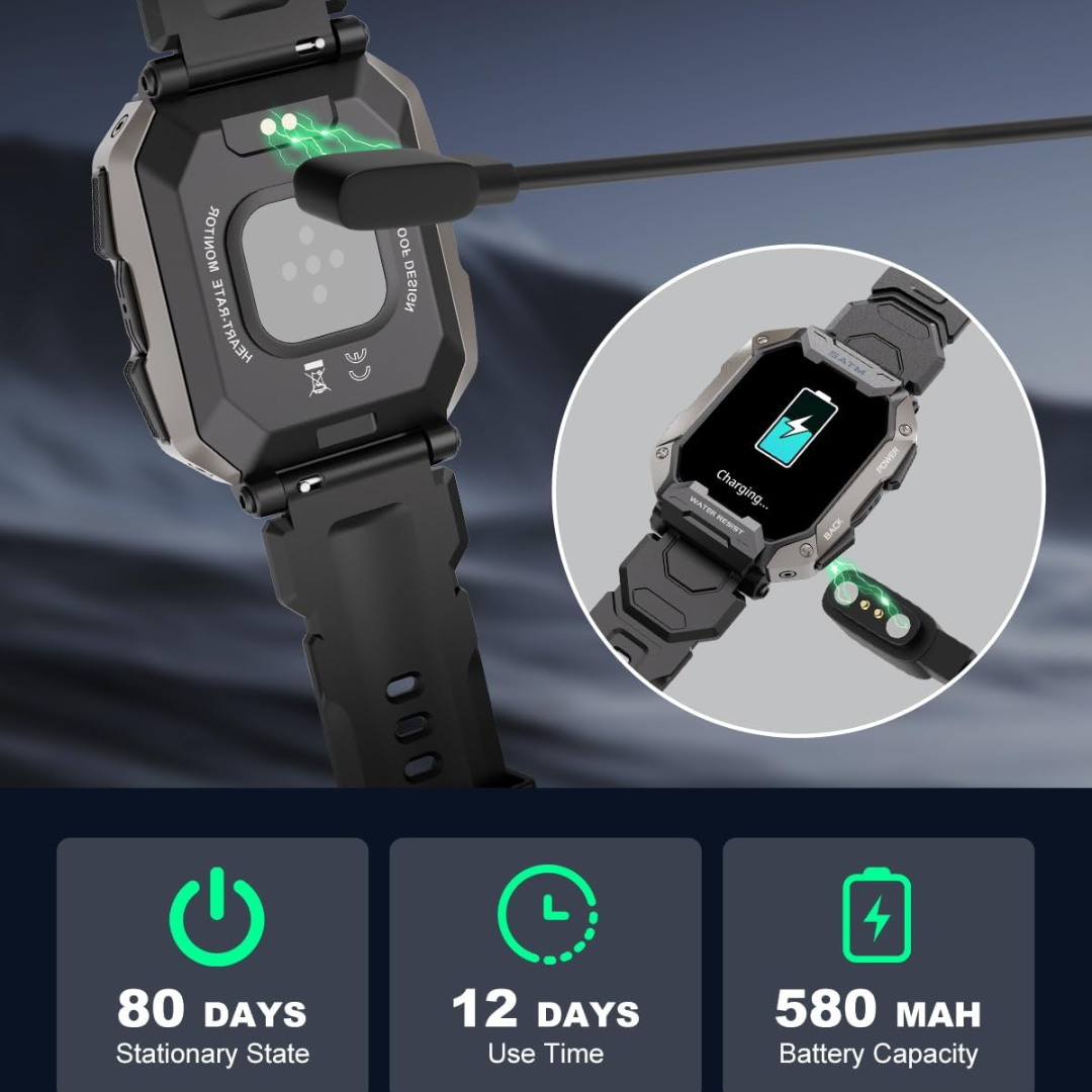 Men's adventure tactical smartwatch. Essential outdoor gear, waterproof fitness tracker for rugged environments.