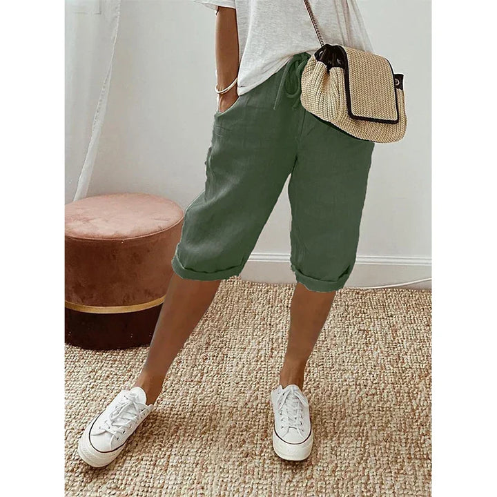 Fashionable women's cropped pants, drawstring waist, perfect for summer style, comfortable & elegant casual outfits.