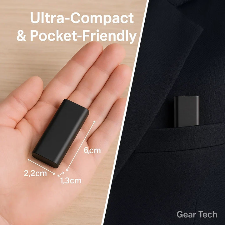 Unisex mini digital voice recorder for discreet audio capture, notes, and meetings.