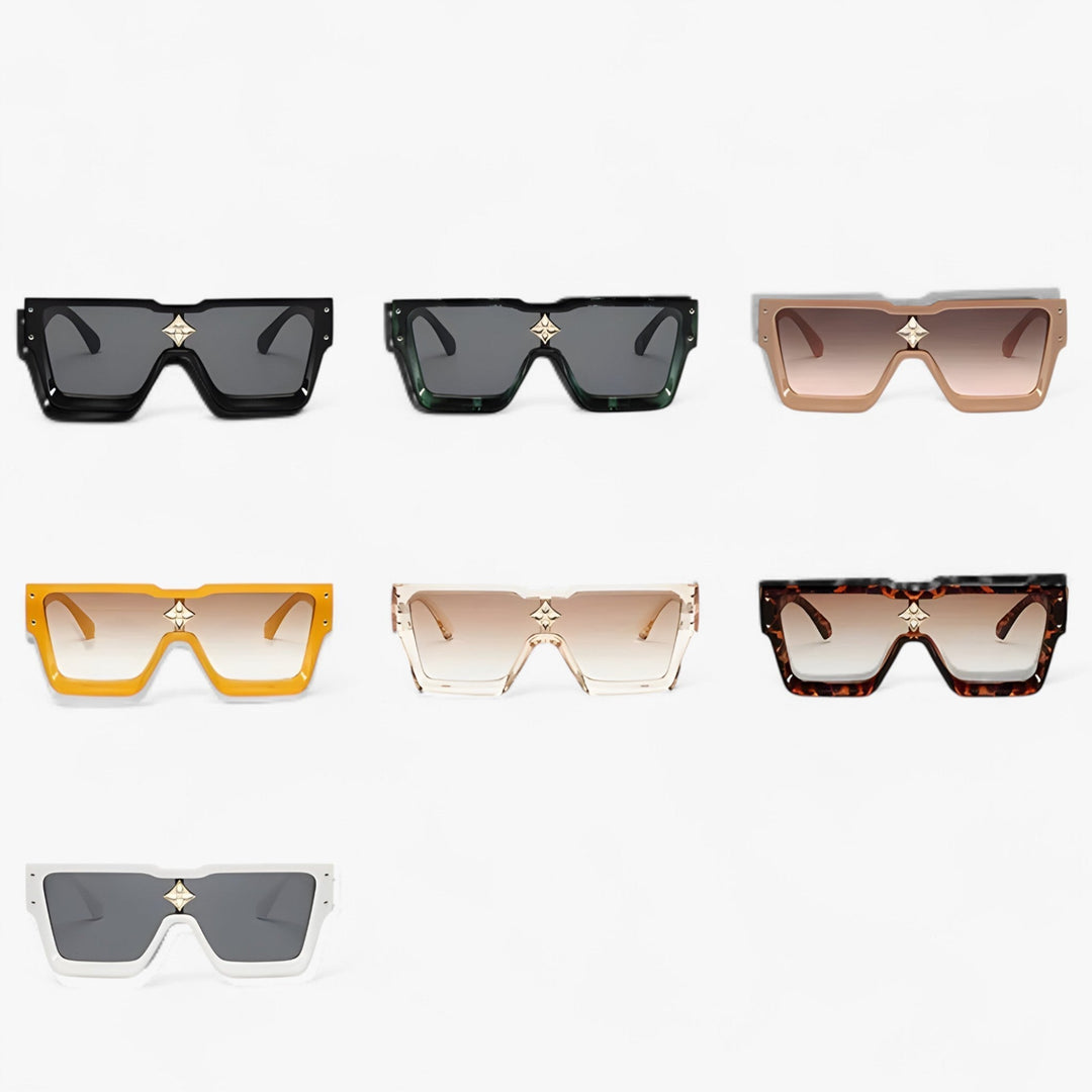 Stylish angular punk sunglasses, mirrored lenses, unisex design. UV400 protection included.