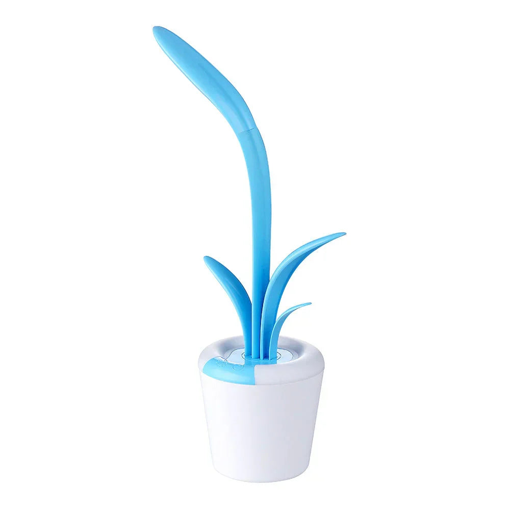 Blue modern LED desk lamp, LuminaFlex for eye protection, perfect for home office task lighting.