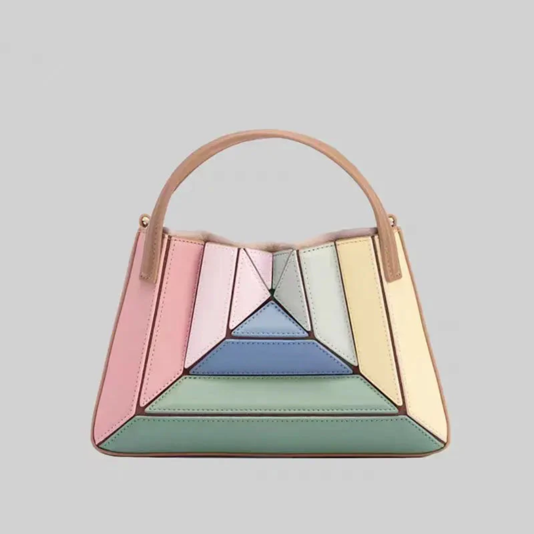 Close-up of a modern geometric handbag for women, highlighting texture and unique design for everyday.