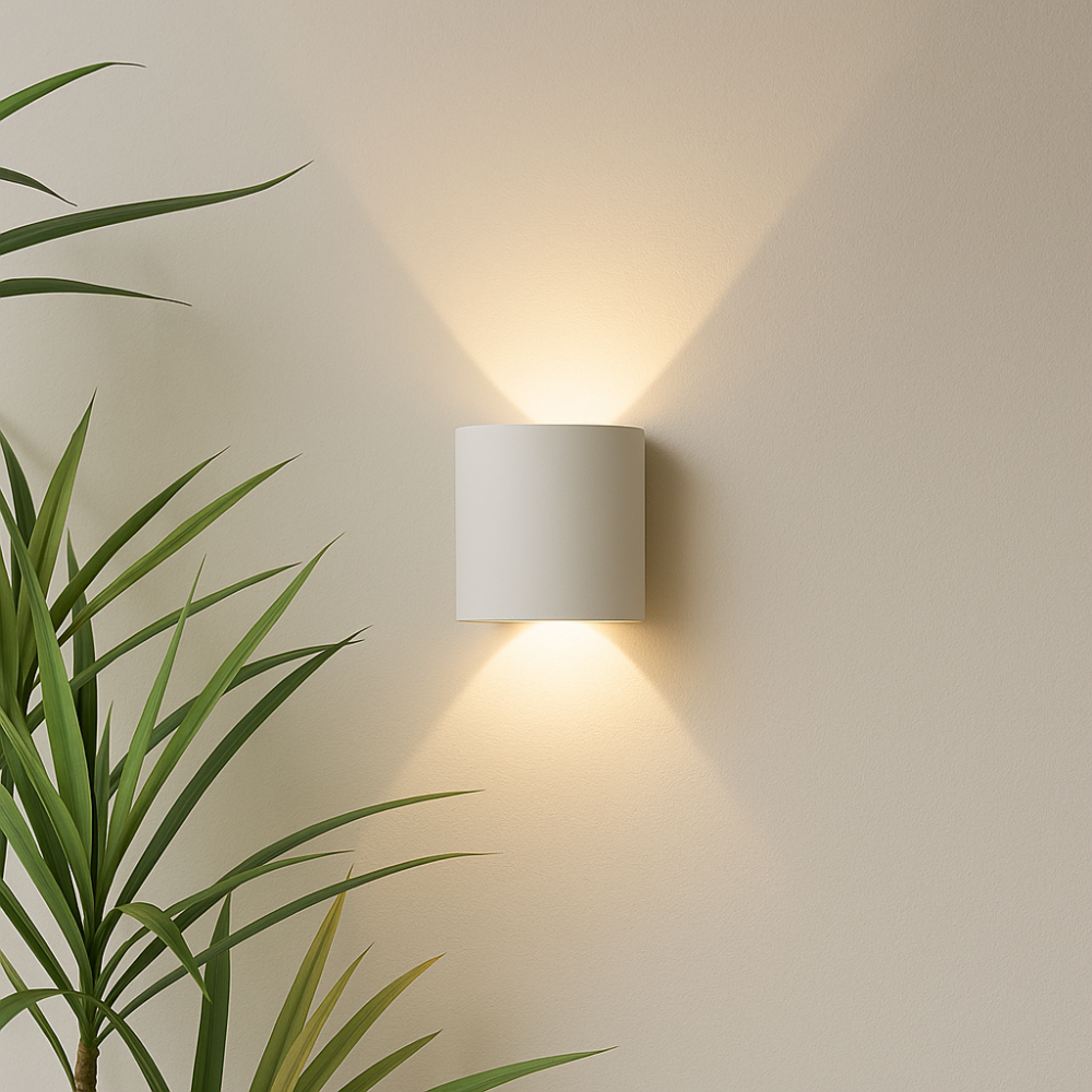Energy-efficient LED wall fixture, sleek design for modern home decor, weatherproof outdoor light.