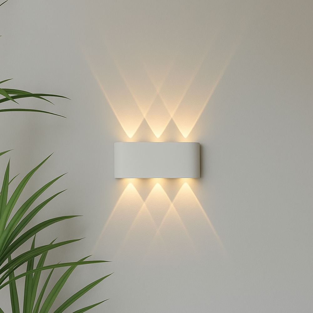 Stylish LED wall light, energy-efficient and modern, suitable for indoor ambient or outdoor security.