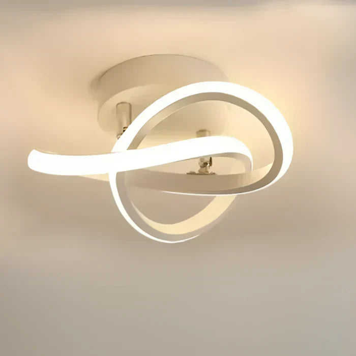 White contemporary LED ceiling light, Twilight Rings. Sleek flush mount style, perfect for modern design schemes.
