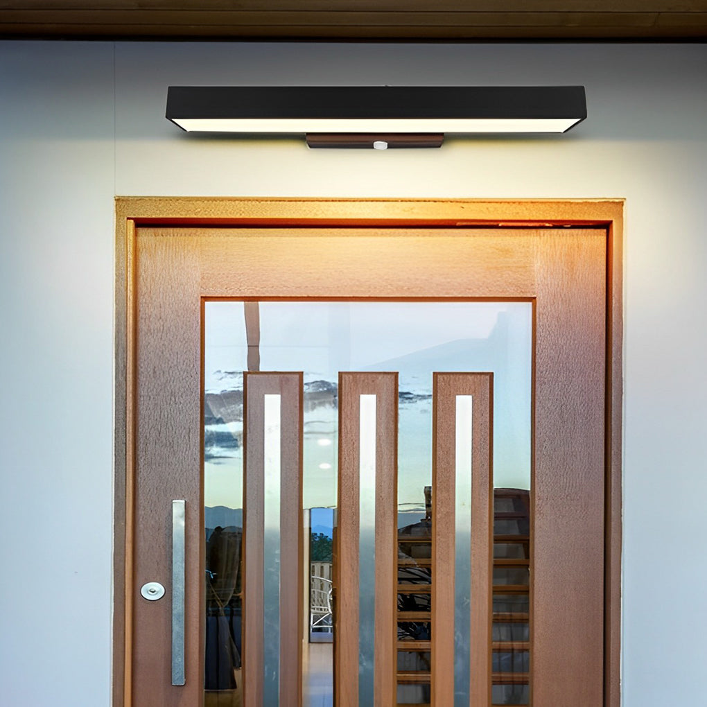 Energy-efficient modern black LED outdoor wall light, featuring a reliable motion sensor for security.