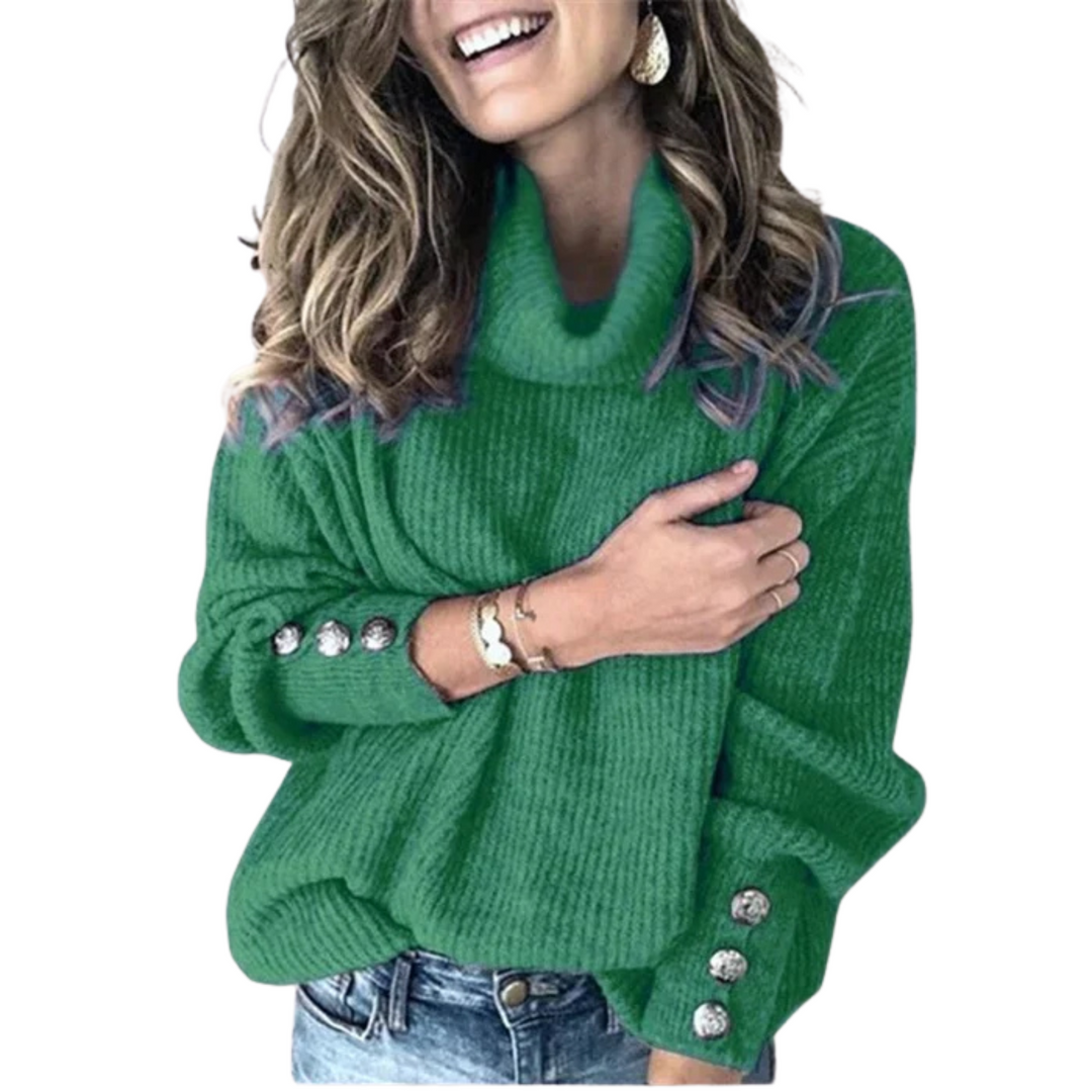 Chic women's draped cowl-neck sweater. Comfortable knit for elegant fall & winter fashion.