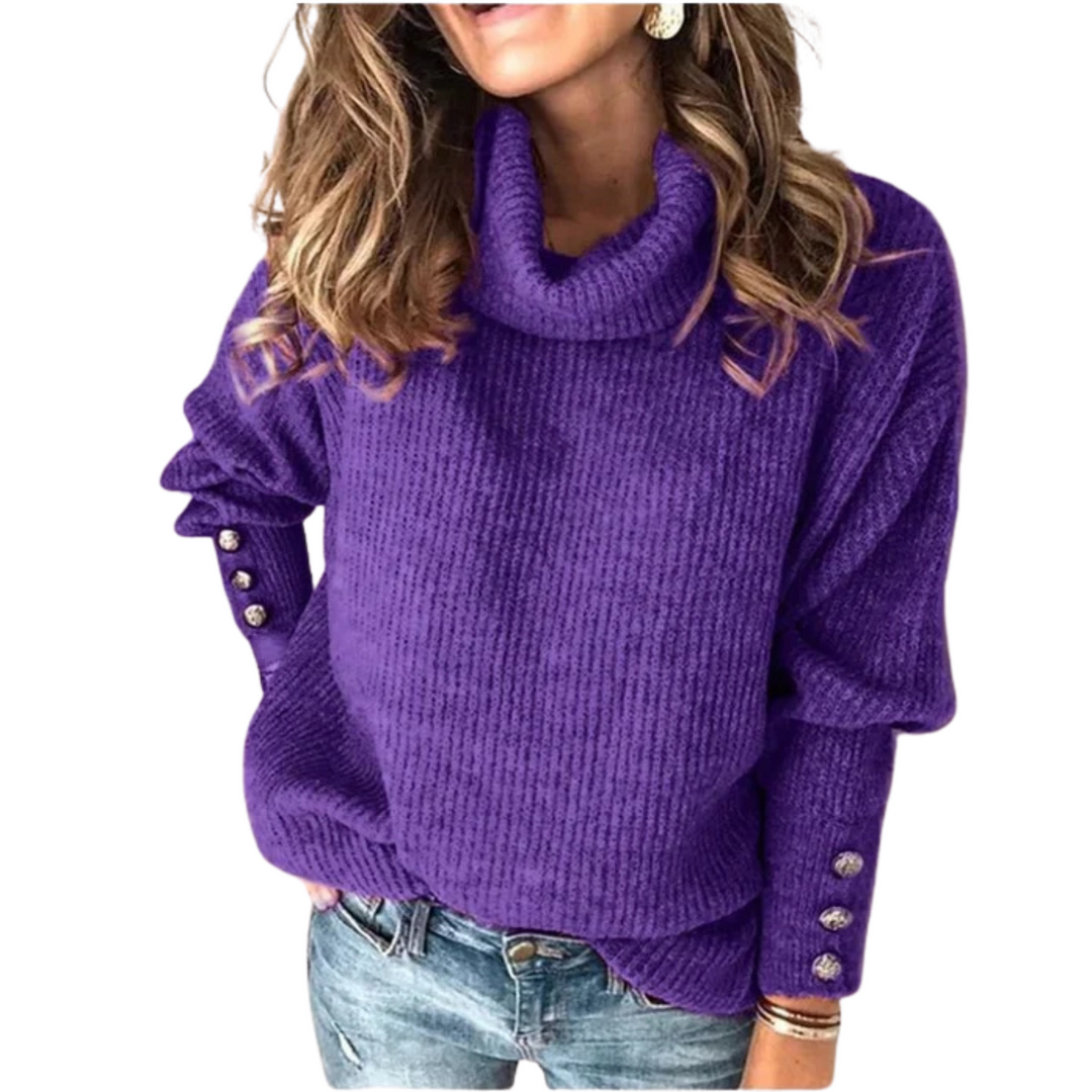 Classic women's elegant cowl-neck sweater. Chic knit design, versatile for fall layering.