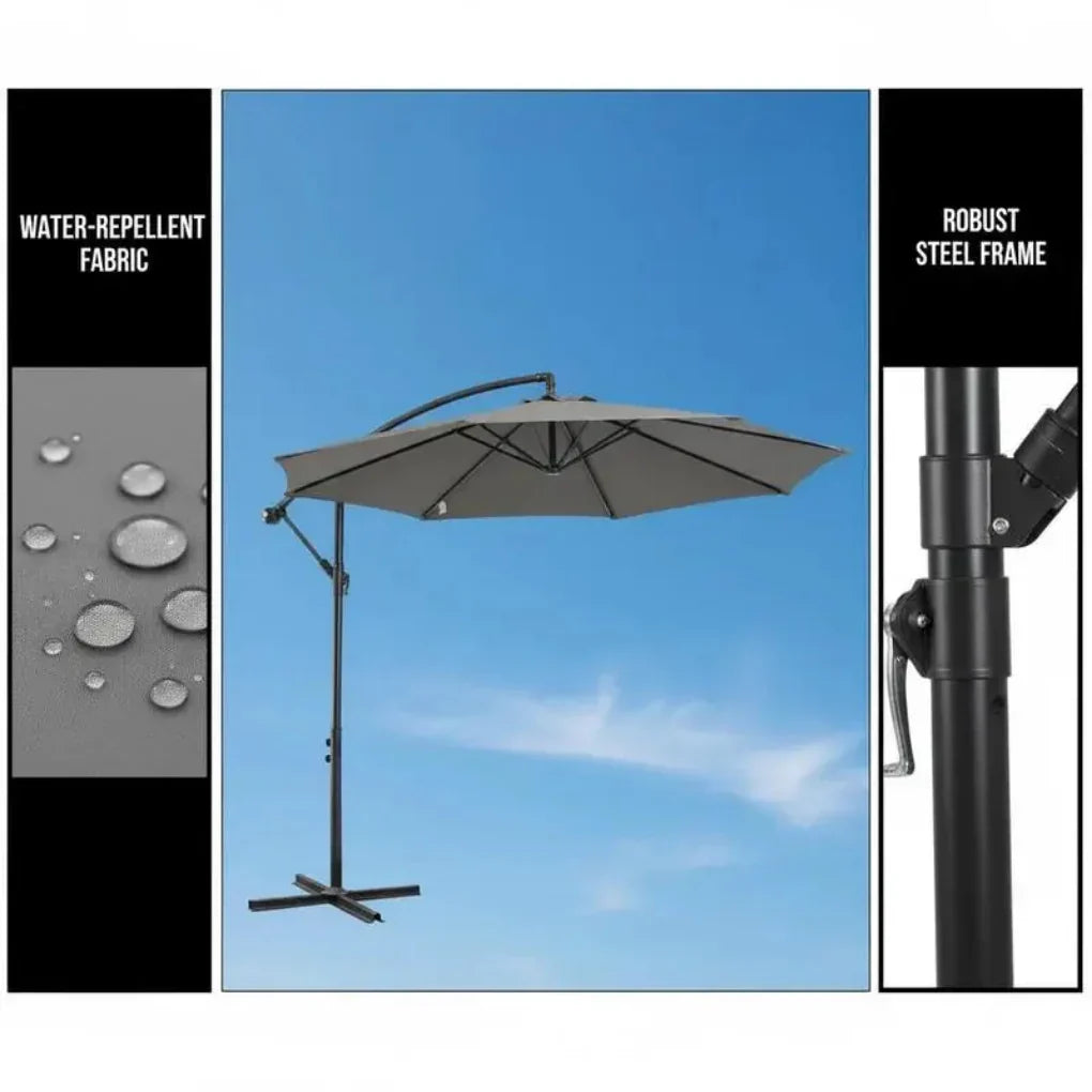 Stylish black parasol with crank lift, ideal for deck accessory and outdoor decor.