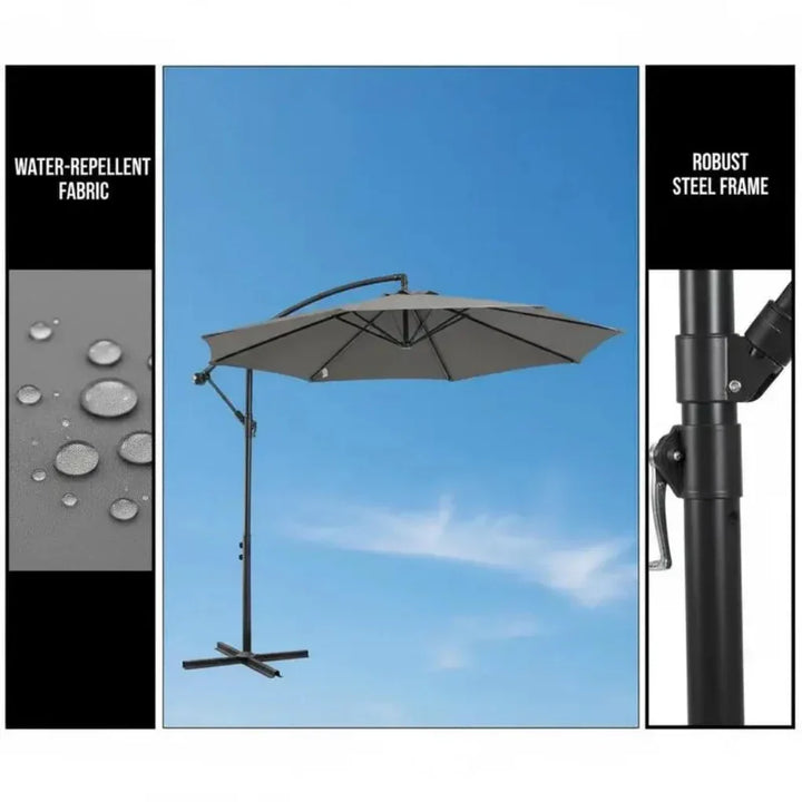 Stylish black parasol with crank lift, ideal for deck accessory and outdoor decor.
