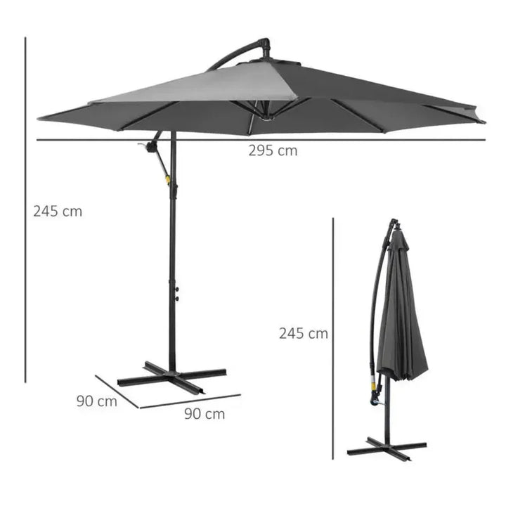 Black outdoor patio umbrella with easy crank system for sun protection and garden shade.