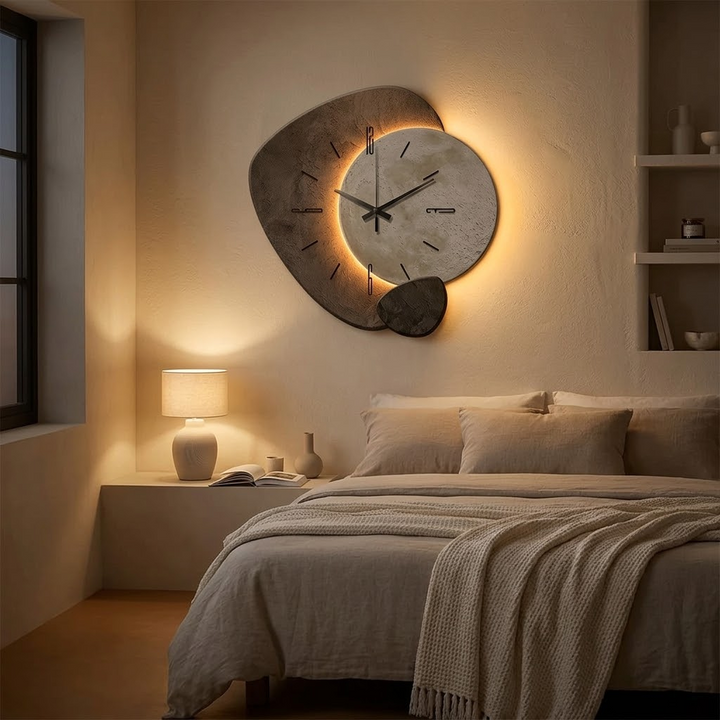 Stunning moon phase wall clock with a warm glow from its integrated LED backlight.