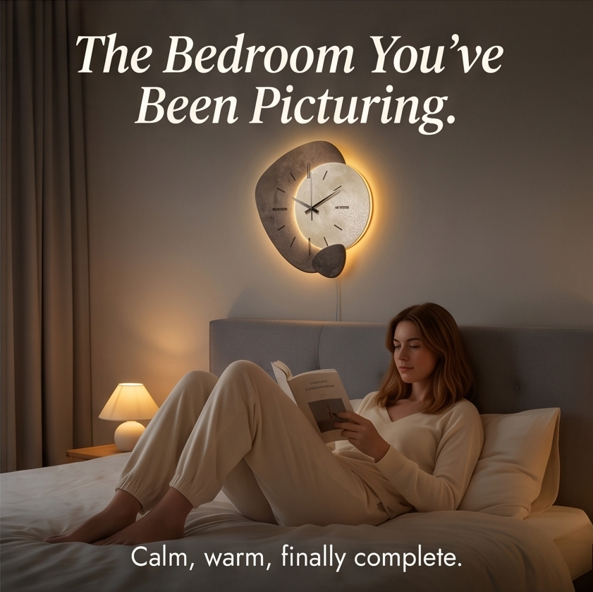 Modern aesthetic moon phase wall clock, backlit & silent. Enhance your living room or bedroom.