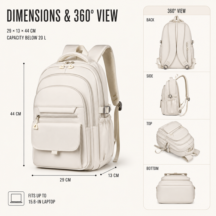 Multi-layer water-resistant backpack, unisex design. Ideal travel bag, school bag, work bag, or daily use daypack.