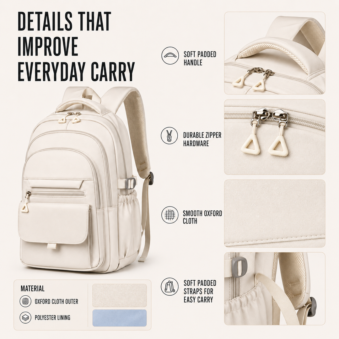 Durable water-resistant unisex backpack with multi-layer design. Perfect for everyday, school, work, and travel.