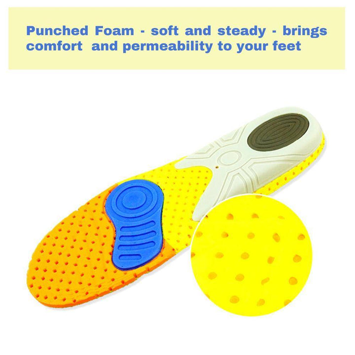 Cushioning sport insoles for pain relief & comfort. Breathable unisex shoe inserts with shock absorption.
