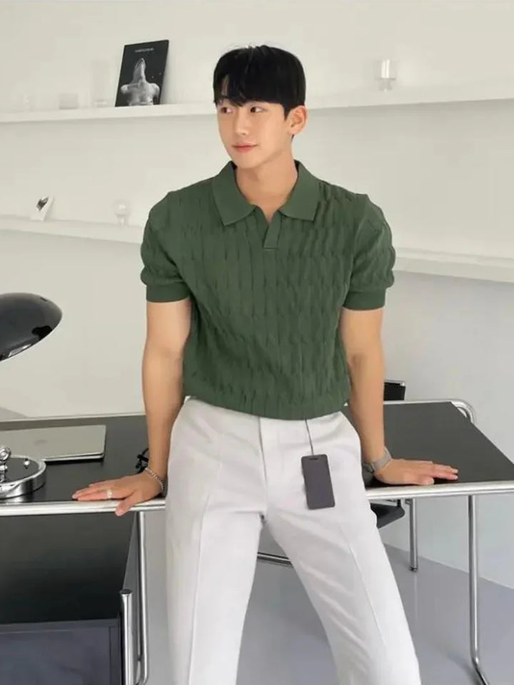 White muscle fit men's polo, comfortable & stylish for warm weather casual wear.