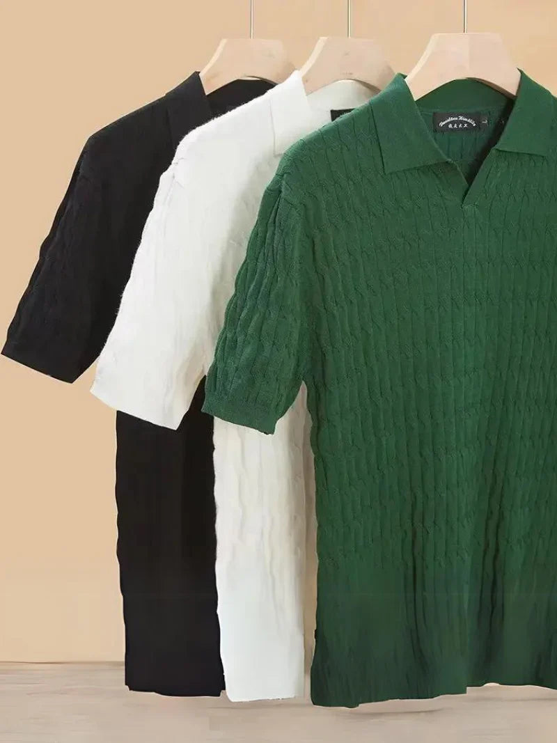 Comfortable men's muscle fit knit polo, soft fabric for daily wear & style.