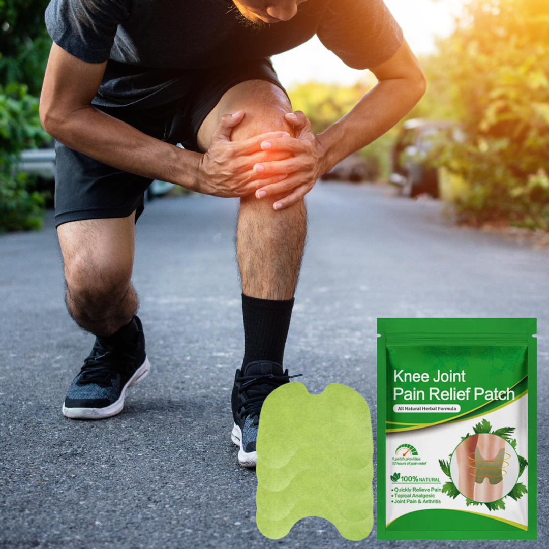 Topical knee patch for natural pain relief, joint support, and sprain recovery.