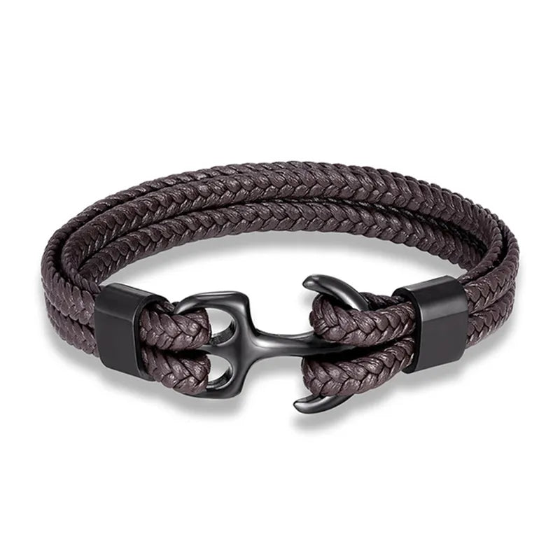 Gift for him: a stylish men's anchor leather bracelet, perfect nautical jewelry.