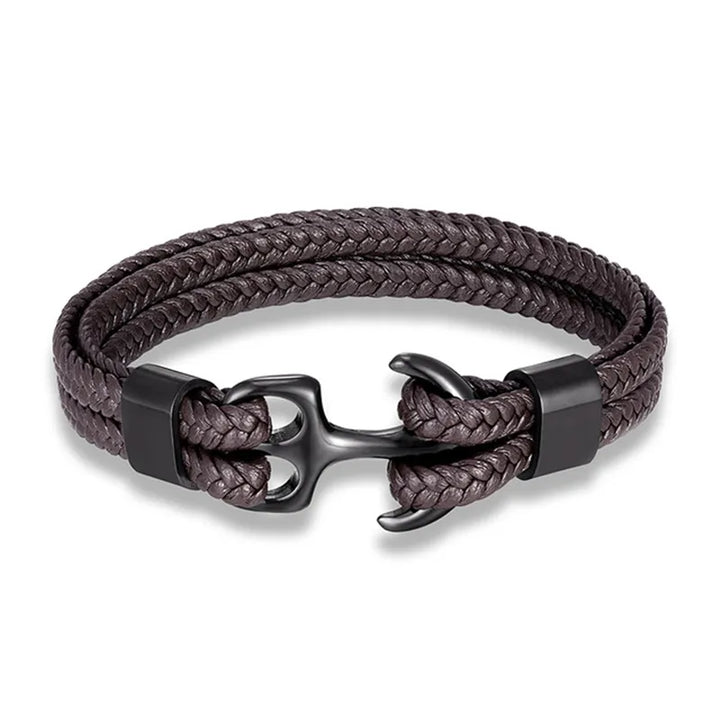 Gift for him: a stylish men's anchor leather bracelet, perfect nautical jewelry.
