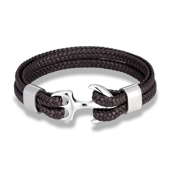 Rugged men's fashion accessory: a multi-strand leather anchor bracelet for him.