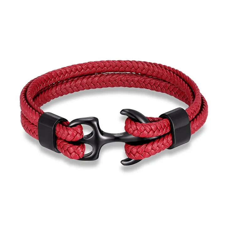 Handcrafted men's nautical anchor bracelet in durable leather with a unique clasp.