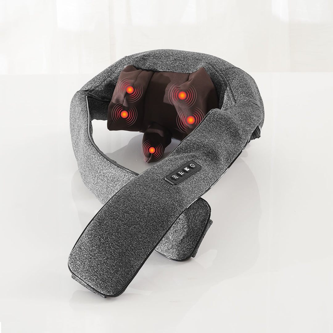 Heated neck & shoulder massager delivers soothing deep tissue massage for pain relief & muscle relaxation.
