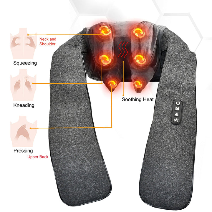 Home self-care heated neck & shoulder massager for tension relief, muscle relaxation & soothing pain.
