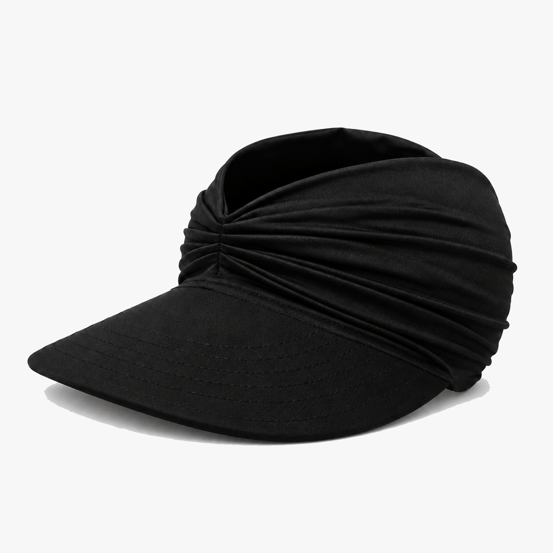 Women's UPF 50+ sun protection visor hat, wide brim, packable, perfect travel companion.
