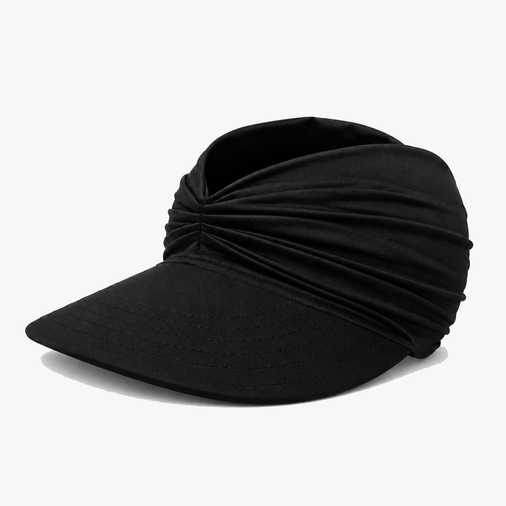 Women's UPF 50+ sun protection visor hat, wide brim, packable, perfect travel companion.