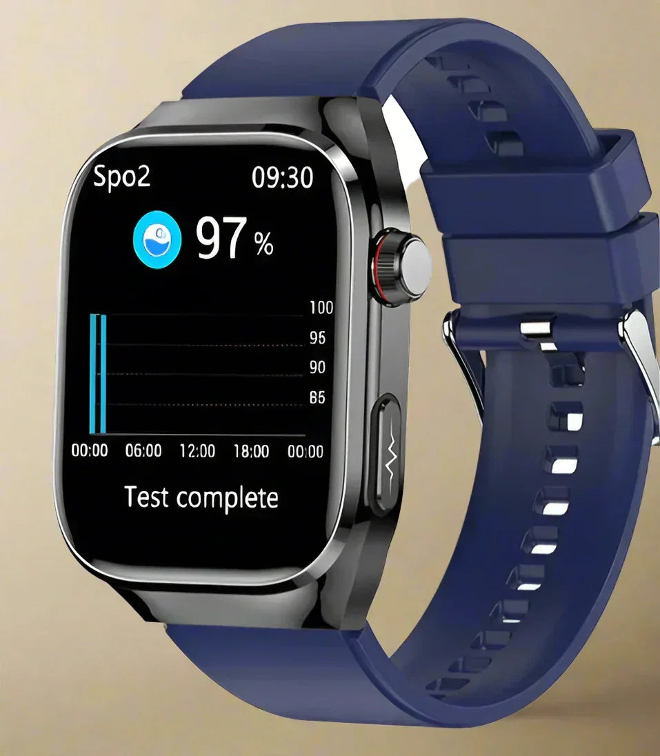 Unisex smart health monitoring watch with ECG, heart rate, and uric acid tracking.