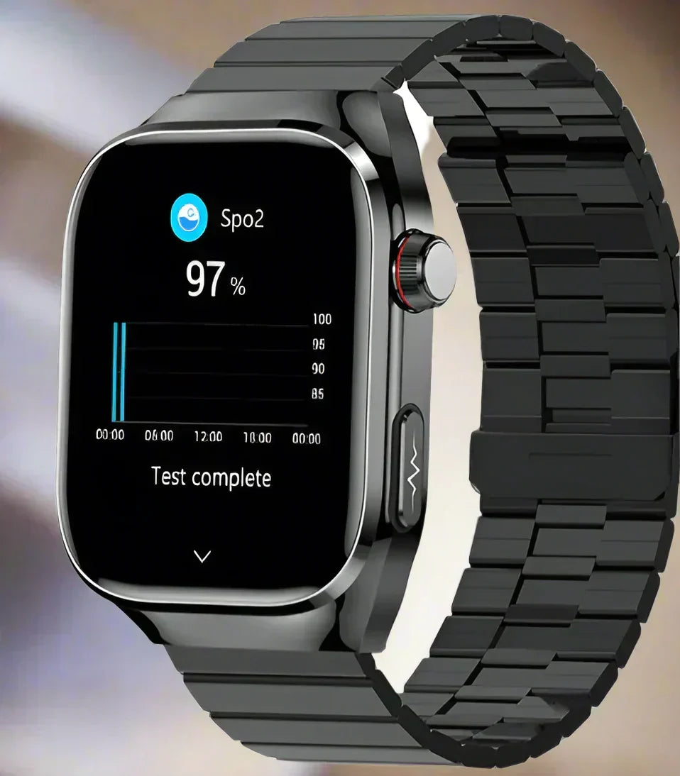 Health monitoring smart watch with precise uric acid, ECG, and blood sugar measurement.