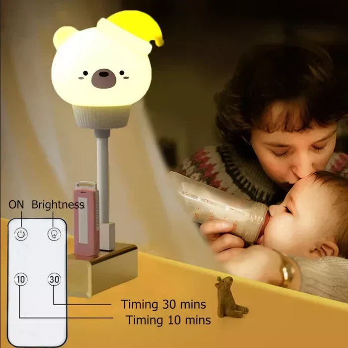 Versatile animal LED nightlight with timer for kids' room & nursery. Remote control, USB powered. Cozy bedside lamp.
