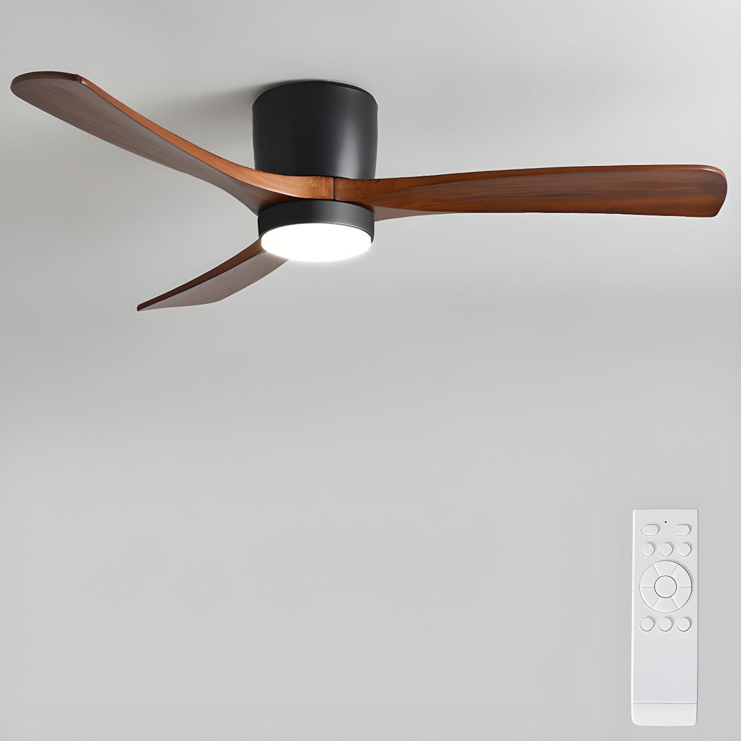 Home lighting ceiling fan with wooden blades, LED light, & remote. Elegant sycamore fan for modern, quiet indoor use.