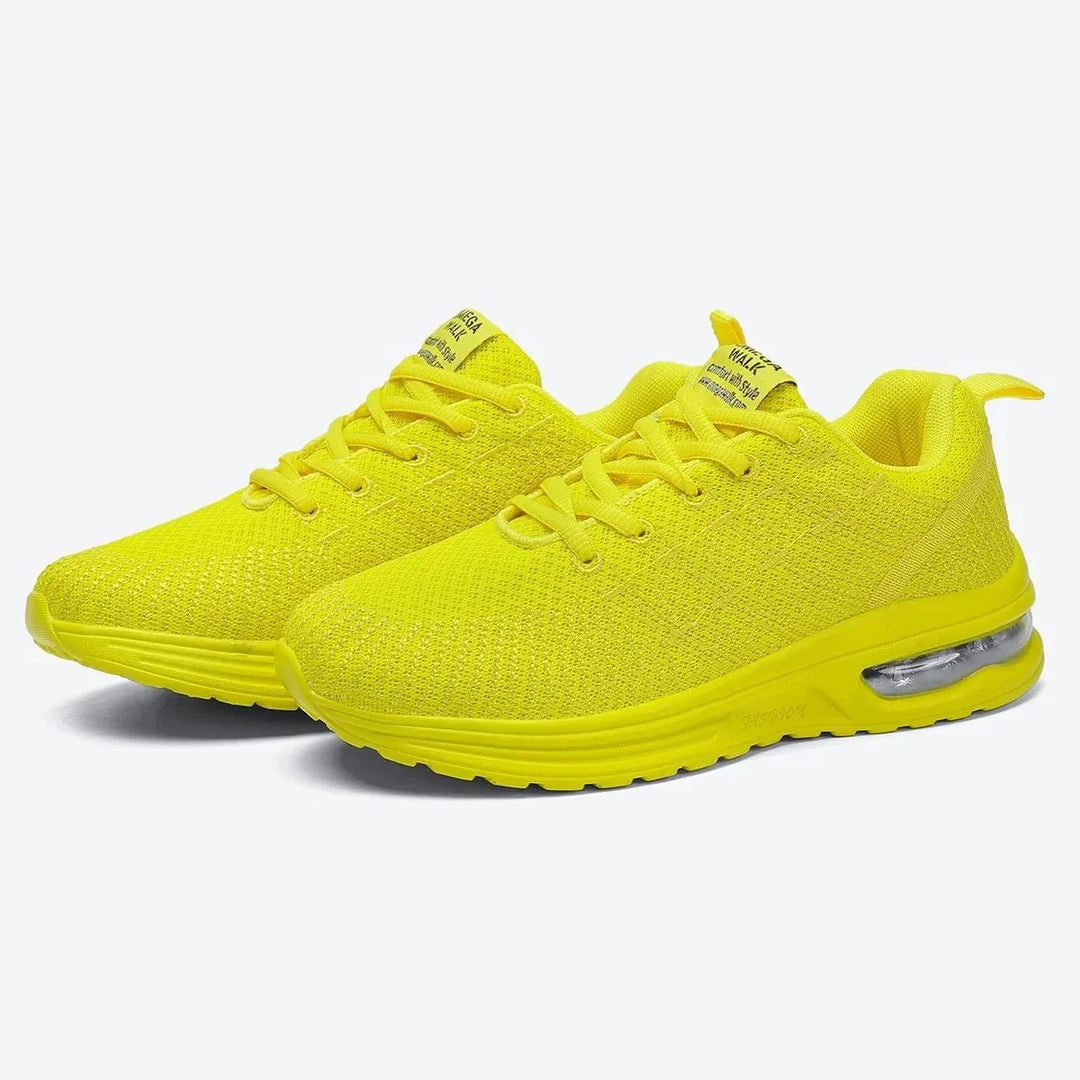 Black women's comfortable air cushion walking sneakers.
