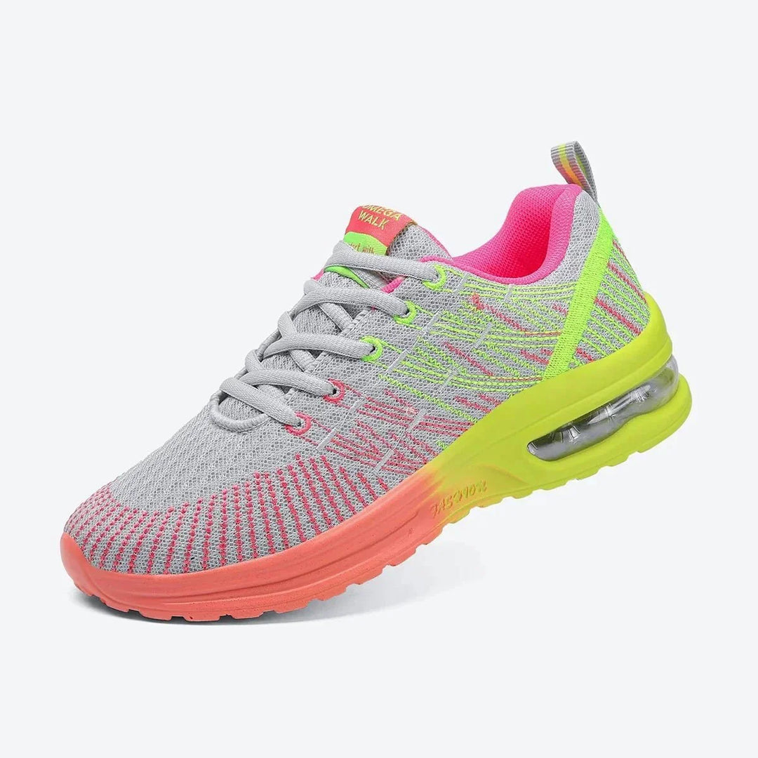 Purple women's air cushion walking sneakers, comfortable & supportive.