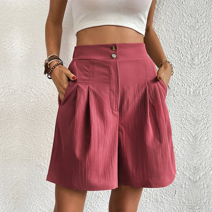 Fashionable high waist pleated wide leg shorts for women, perfect for vacation & daily wear.