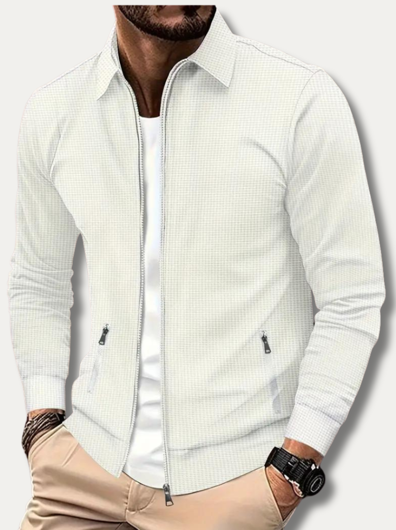 Classic full-zip track jacket for men, a stylish outerwear choice for athletic and casual fashion.