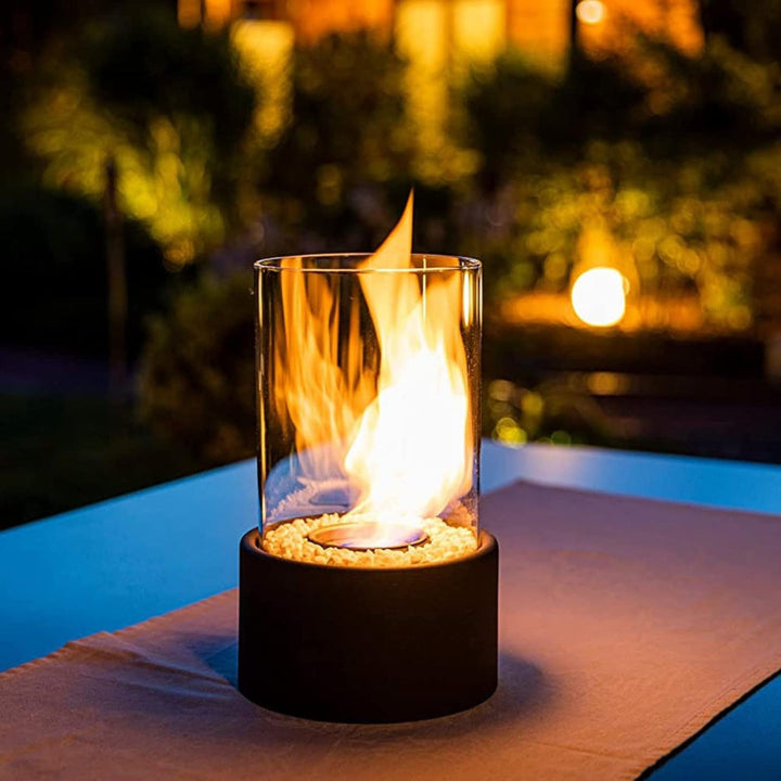 Elegant tabletop oil lamp for dining rooms, creating sophisticated ambient flame lighting & home decor.