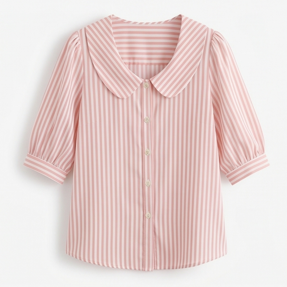 Elegant women's blouse: striped pattern, stylish sailor collar, & feminine puff sleeves.