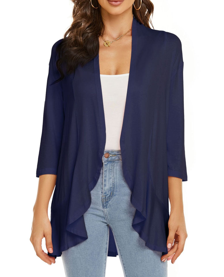 Effortless style: Draped open front cardigan for women, perfect lightweight layering piece.