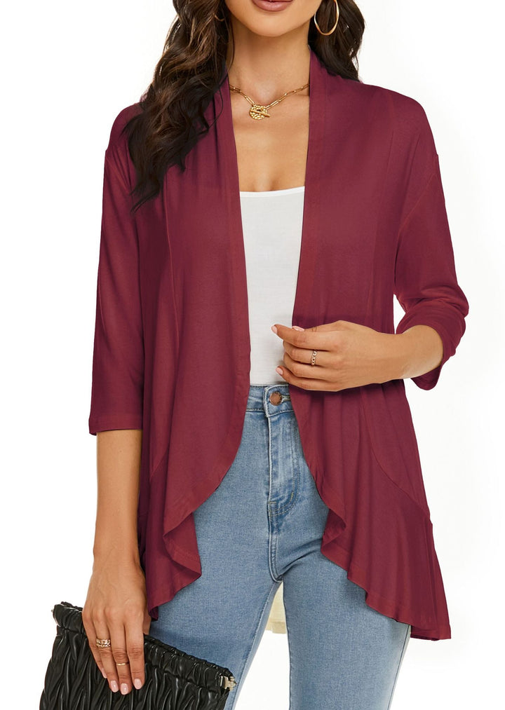 Cream women's lightweight draped open front cardigan, perfect for spring & autumn layering.