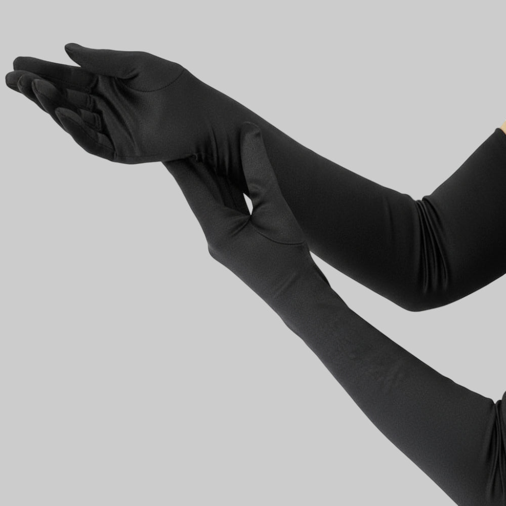 White elegant women's long opera gloves, ideal for wedding or bridal special occasions and parties.
