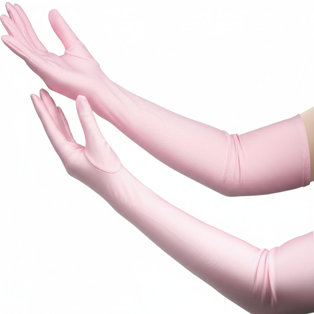 Smooth elegant women's long opera gloves, elbow-length, for sophisticated formal and evening wear.