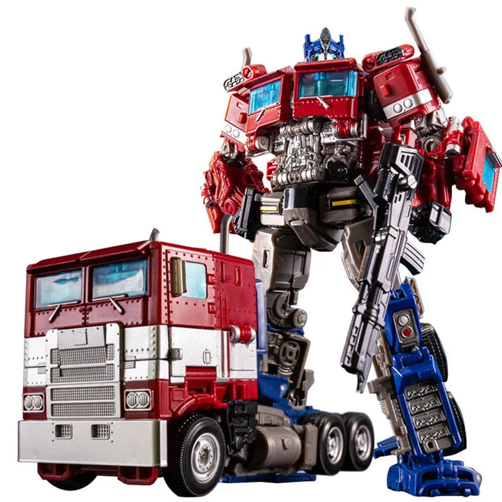 The Optimus Prime transforming action figure in its vehicle mode, a classic truck collectible for fans.