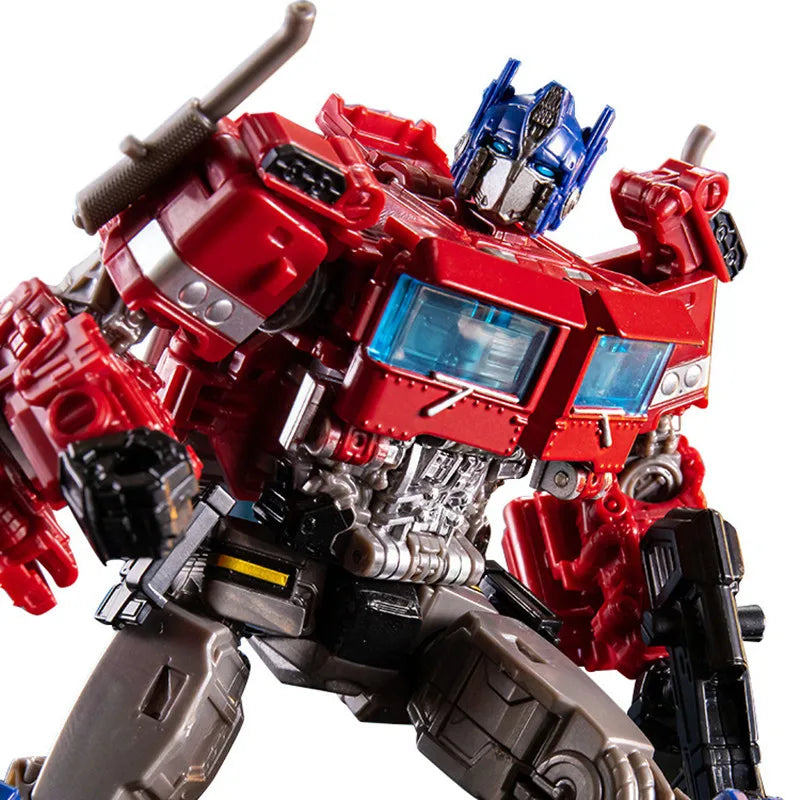 Sci-fi Optimus Prime transforming action figure. Detailed robot and vehicle collectible for display.